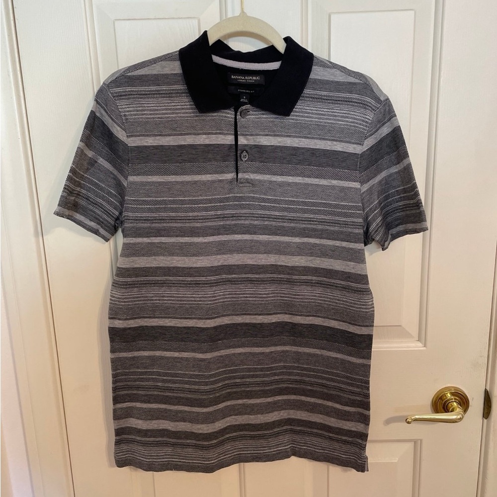 Banana Republic Luxury Touch Standard Fit Polo Shirt Black and Gray Grey Size S